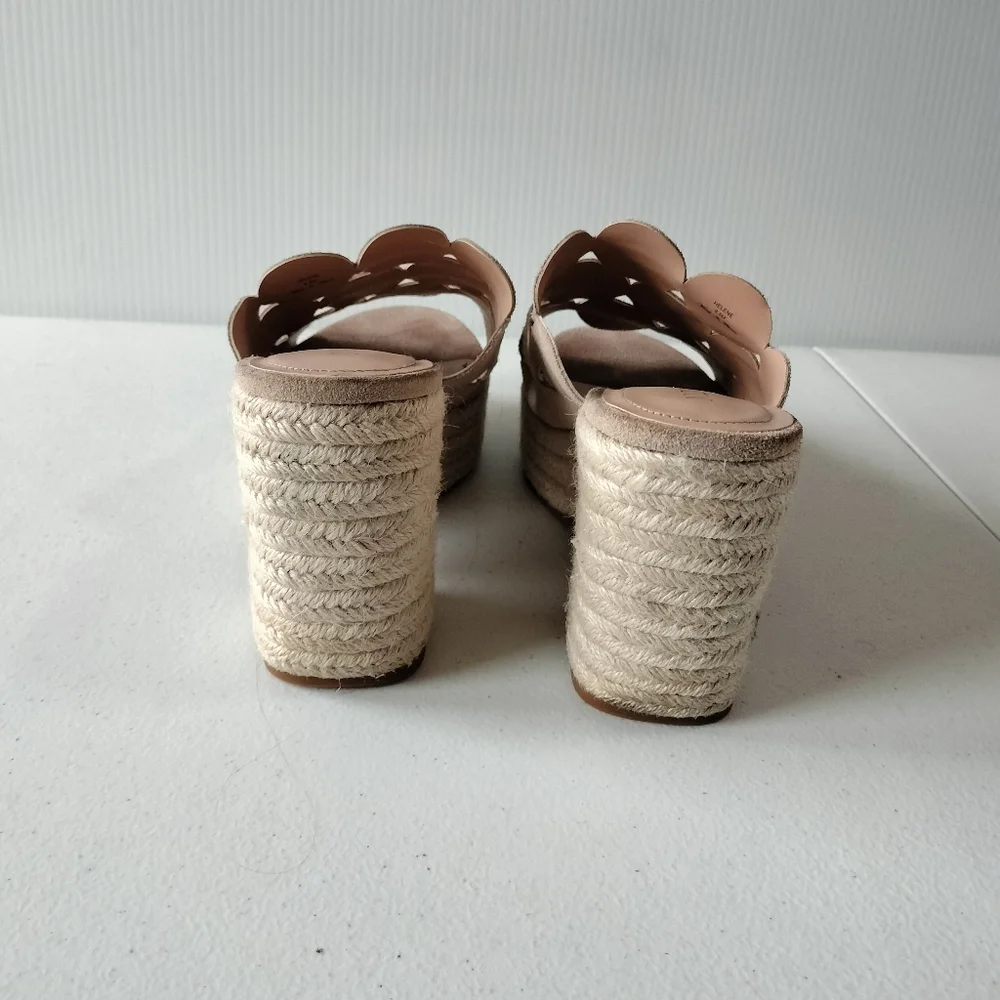 NYDJ Helene Beige Sand Platform Heel Espadrille Slide Sandals 8.5 Vacation Artsy
